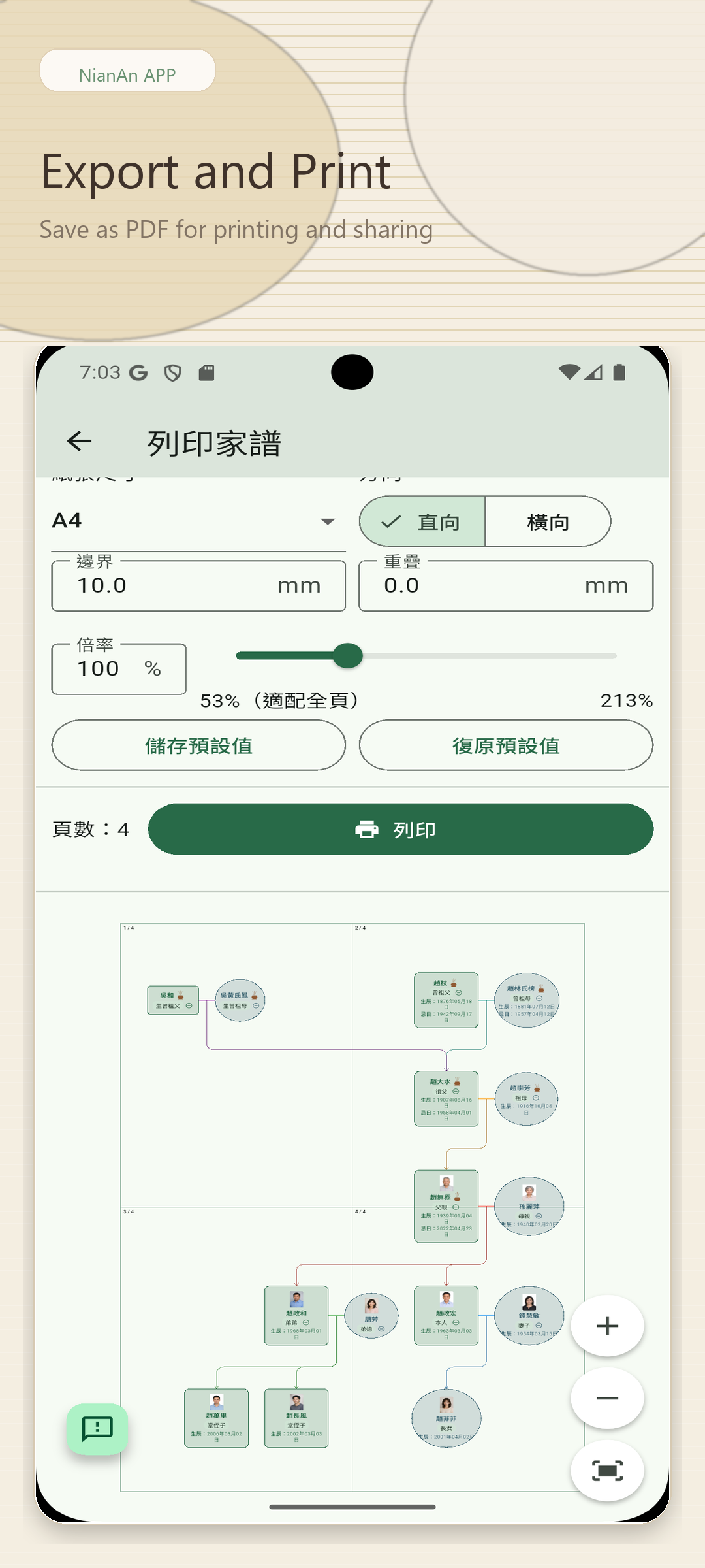Phone screenshot showing print setup